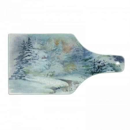 

Winter Cutting Board Watercolor Painting Interpretation of a Snowy Scene and Blurred Pattern Decorative Tempered Glass Cutting and Serving Board in 3 Sizes by Ambesonne