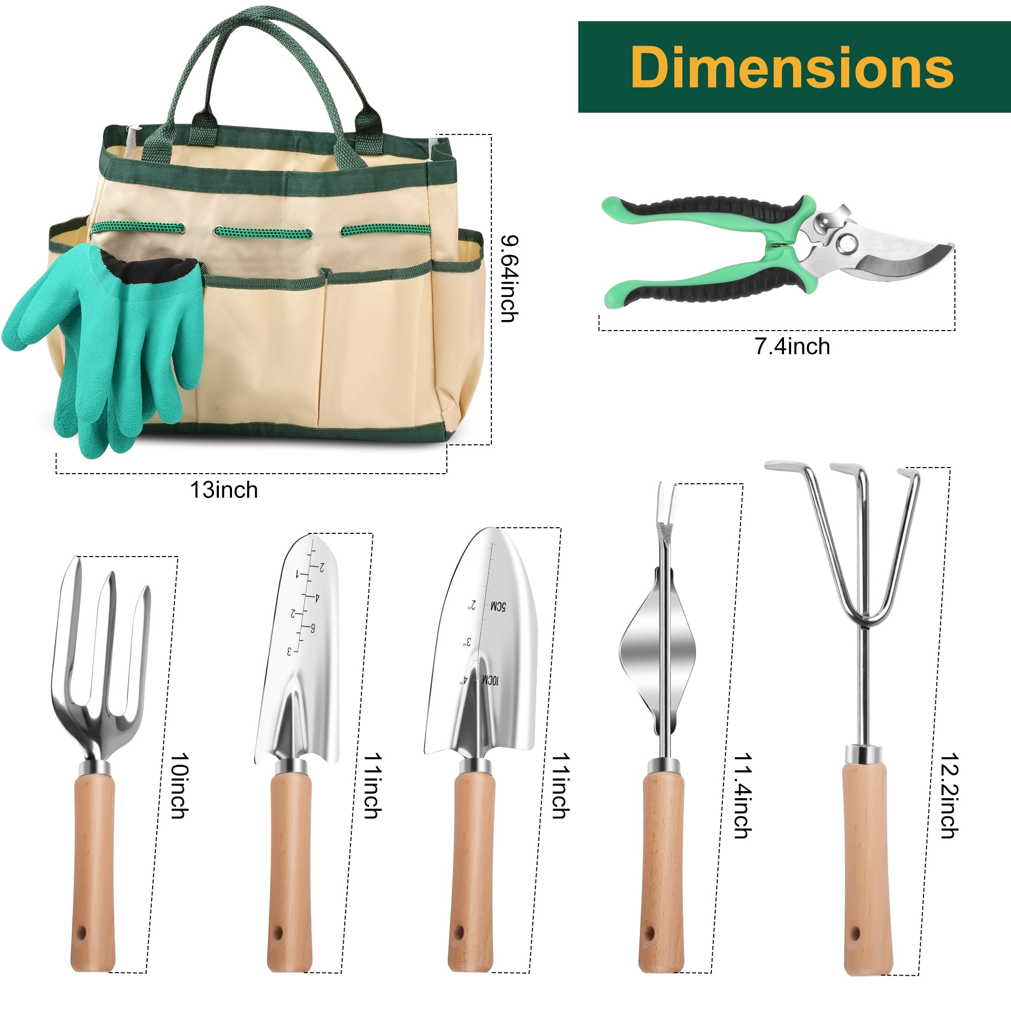 Gardening Tools 9 Piece Heavy Duty Gardening Hand Tools with Fashion and Durable Garden Tools Organizer Handbag,Rust-Proof Garden Tool Set, Ideal Gardening Gifts for Women