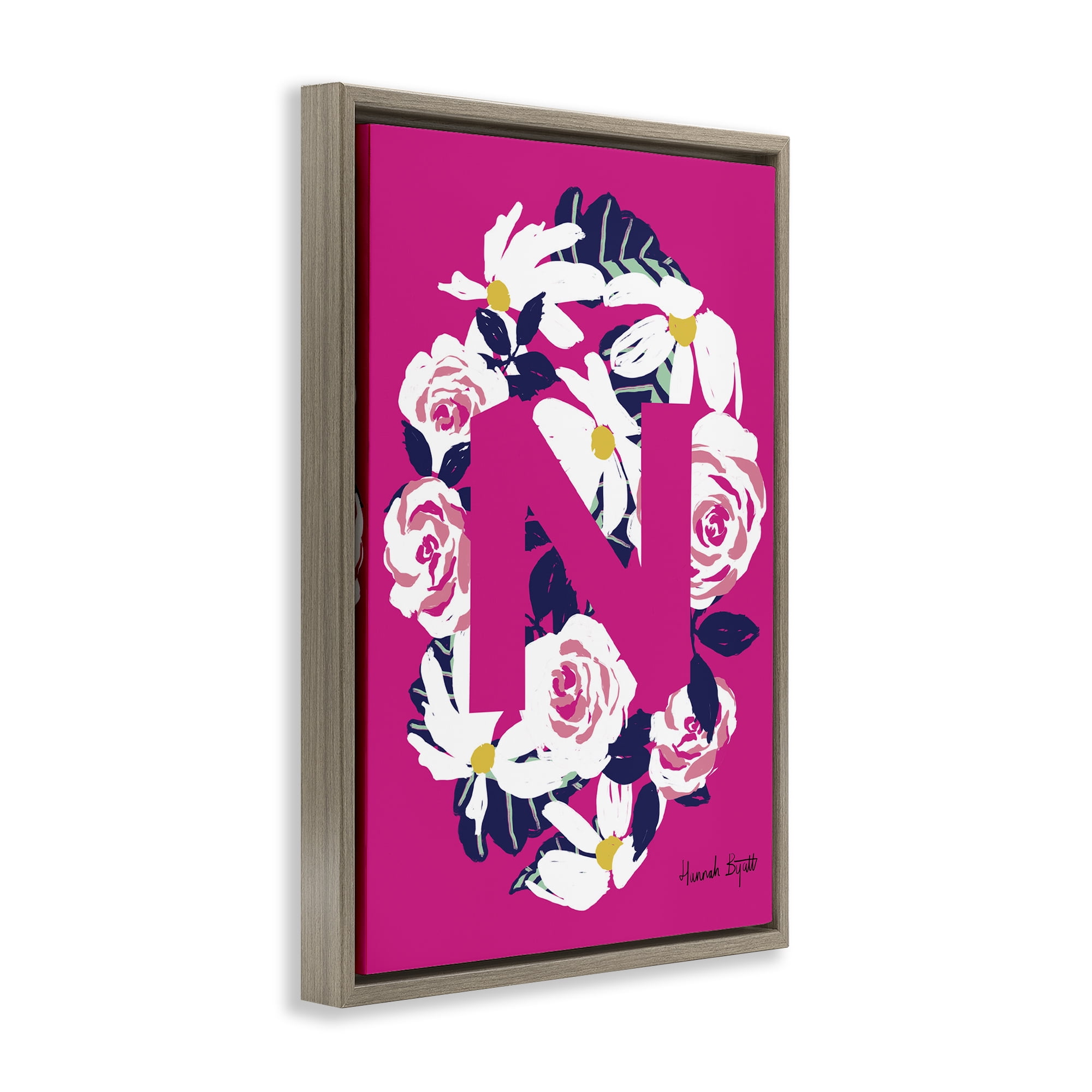 Stupell Industries Floral Bloom Letter N Botanical & Floral Painting Brown Floater Framed Art Print Wall Art, 17 x 25