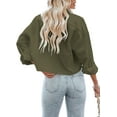 thumbnail image 4 of Womens Button Down Cropped Shirts Long Sleeve Casual Crop Tops Solid Lapel Blouse Shirt with Chest Pocket, 4 of 10