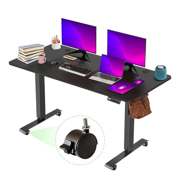 Legooin 48"W x 24"D Ergonomic Stand-up Desk Mobile Workstation Standing Office Desk Rolling Gaming Desk Height Adjustable 28"-45", Black