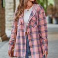 thumbnail image 1 of Women Long Sleeve Plaid Hooded Shirt Drawstring Button Up Shacket Jacket Chest Pockets Casual and Cozy, 1 of 7