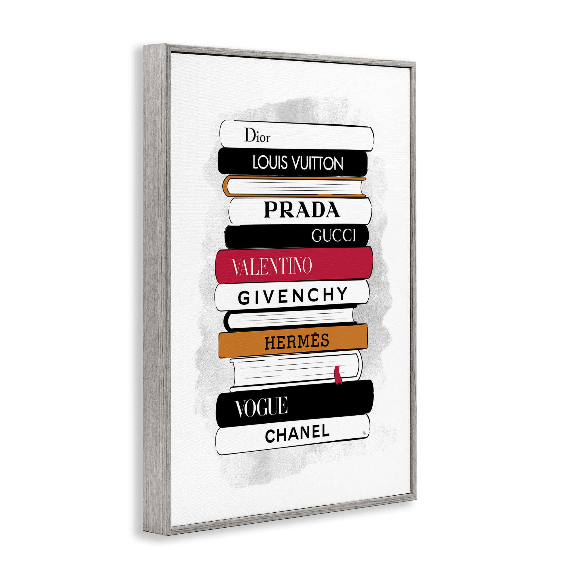 Stupell Industries Tall Fashion Bookstack Beauty & Fashion Painting Gray Framed Art Print Wall Art, 20 x 30