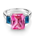 thumbnail image 3 of Gem Stone King 7.92 Ct Octagon Pink Created Sapphire London Blue Topaz 925 Sterling Silver 3-Stone Ring (Size 6), 3 of 6