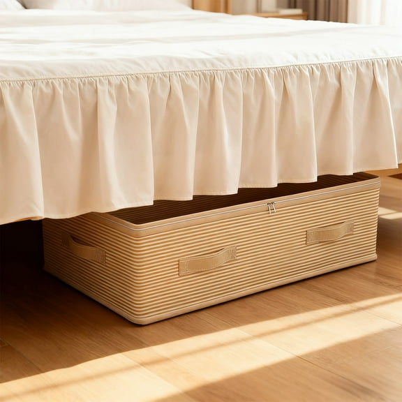 Upgraded Large Striped Under Bed Storage Bag Household Organizer Moistureproof Foldable Storage Box For Clothes Blankets Bedding Space Saving Home Use Q