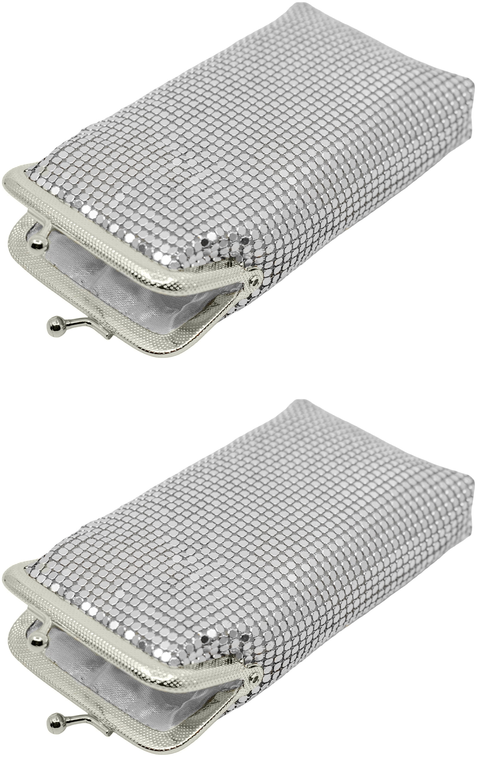 Set of 2 Vintage Soft Metallic Mesh Short Cigarette Case Purses (3mm, Silver)
