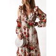 thumbnail image 4 of ABPHQTO Vestido floral con volantes y hombros descubiertos color albaricoque para mujer, 4 of 5