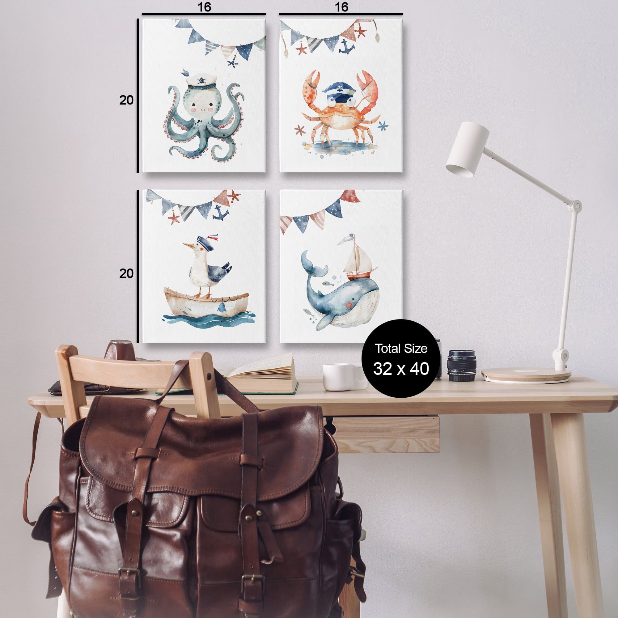 Stupell Industries Maritime Sailor Animals Nautical & Beach Painting Wrapped Canvas Art Print Wall Art, 16 x 20, Set of 4