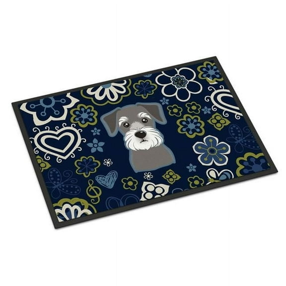 Carolines Treasures BB5057JMAT 24 x 36 in. Blue Flowers Schnauzer Indoor or Outdoor Mat
