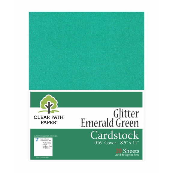 Glitter Emerald Green Cardstock - 8.5 x 11 inch - .016" Thick - 20 Sheets - Clear Path Paper