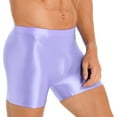 thumbnail image 3 of CHICTRY Mens Glossy Short Leggings Solid Color Shorts for Swimming Fitness Jogging Purple XL, 3 of 7