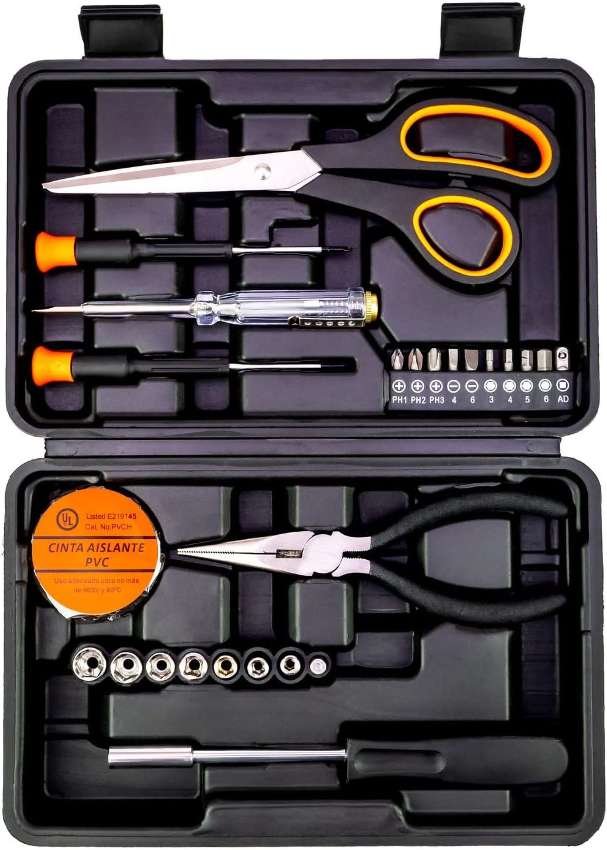 GARDENERA Tool Set Household Tool Kit 25-Piece - General Home/Auto Repair Tool Set with Hammer, Pliers, Screwdriver Set and Toolbox Storage Case - Perfect for Homeowner, DIYer, Handyman