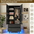 thumbnail image 4 of ChVans 71" Tall Armoire Wardrobe with Mirror & LED Lights , 2 Door Wood Wardrobe Armoire with 2 Drawers & Multi-Layer Shelves and Hanging Rod, Large Capacity Louver Storage Cabinet, Black, 4 of 8