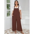 thumbnail image 5 of SHOWMALL Women’s Plus Casual Overalls Adjustable Straps Brown 4X Baggy Pants Wide Leg Jumpsuits with Pockets, 5 of 7