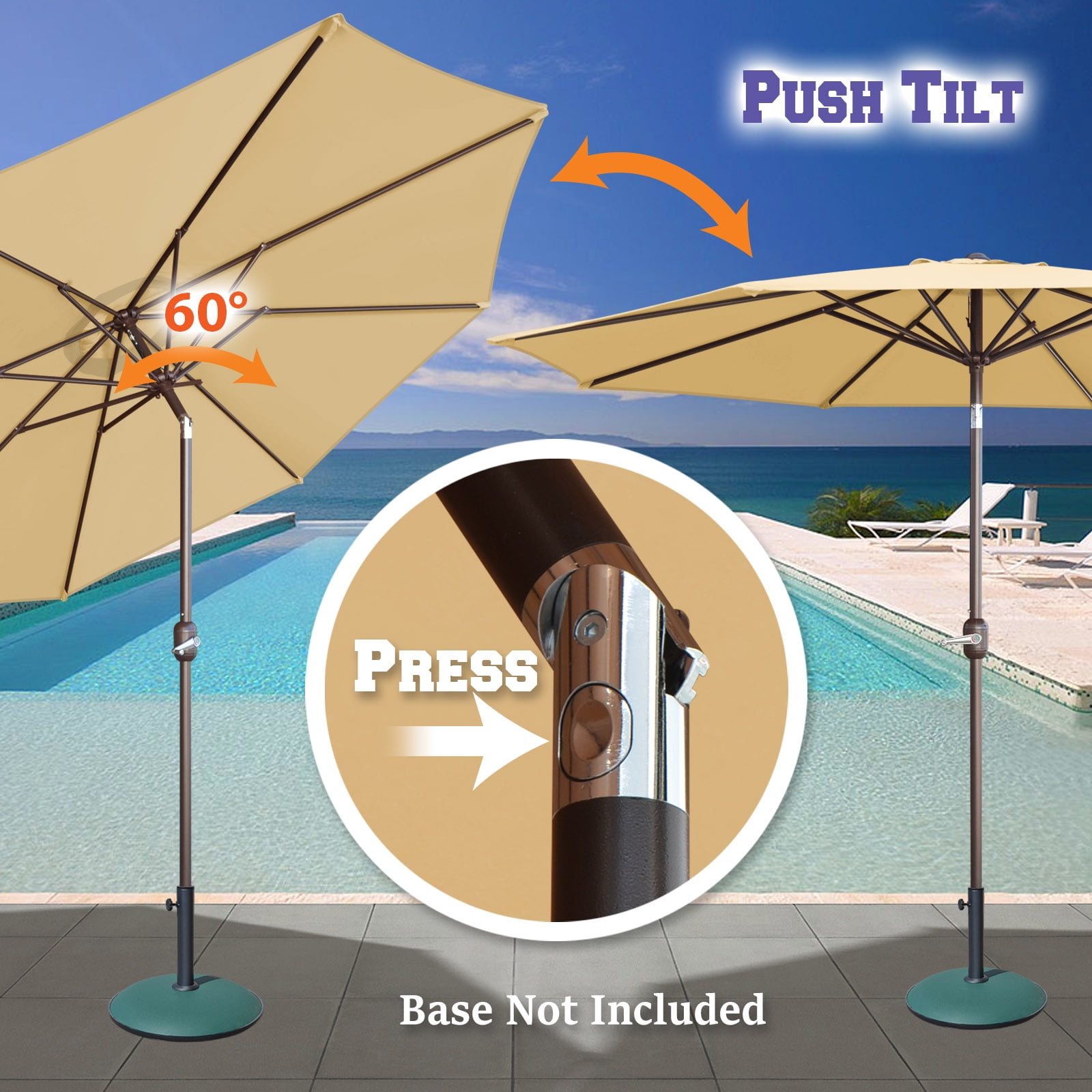Sunrise Outdoor 10' Patio Umbrella 8 ribs with Tilt and Crank Garden Parasol Market Sunshade Umbrella (Beige)