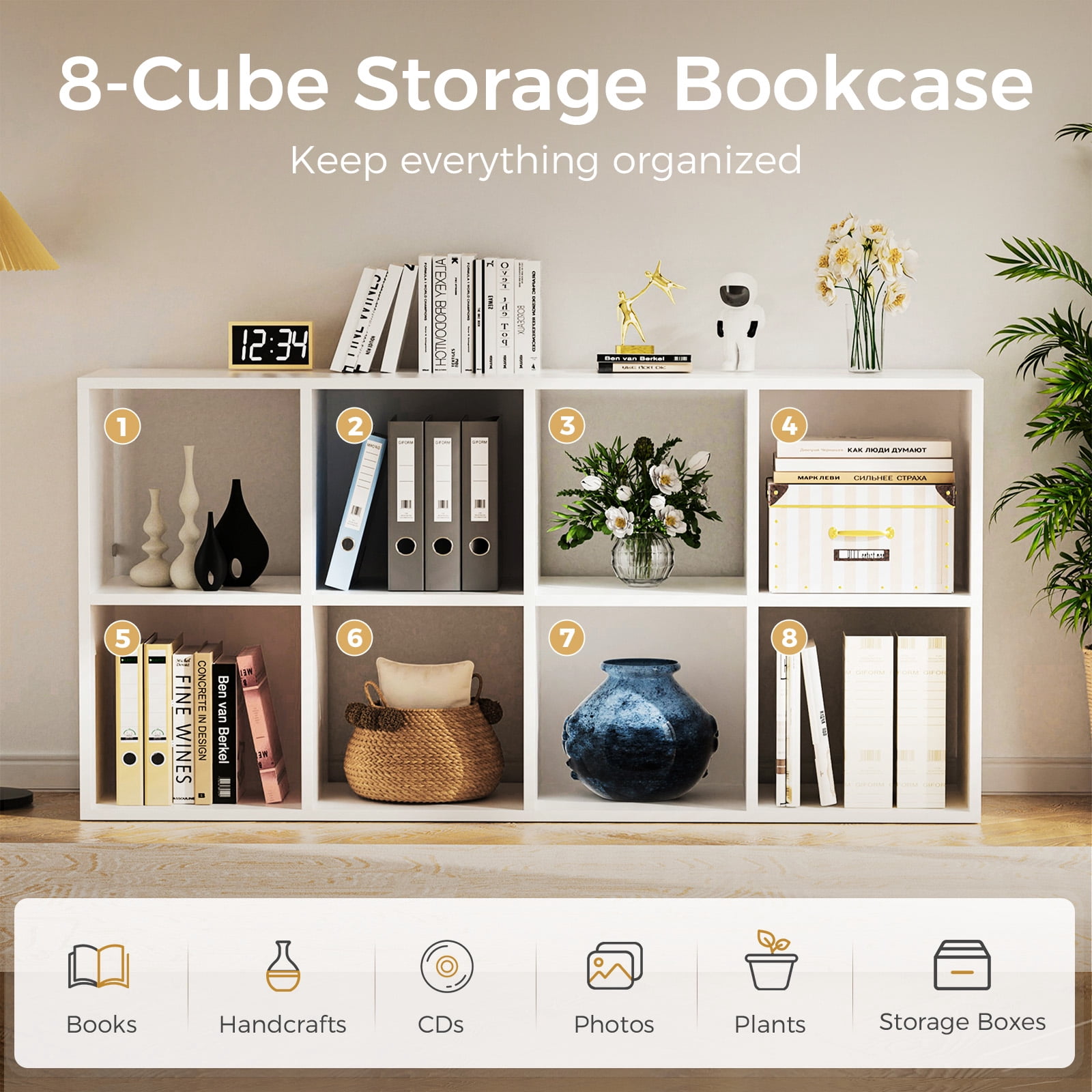 COMHOMA 8 Wood Cube Storage Organizer with Open Back and Removable Back Panels, 11In Black Cube Storage Bookshelf, Cubicle Shelf Bookcase for Home Office Bedroom Living Room, Vertical or Horizontal