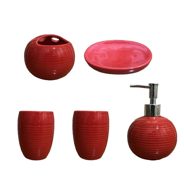 Juego de baño de cerámica roja Billuyoard completo y duradero fácil de limpiar