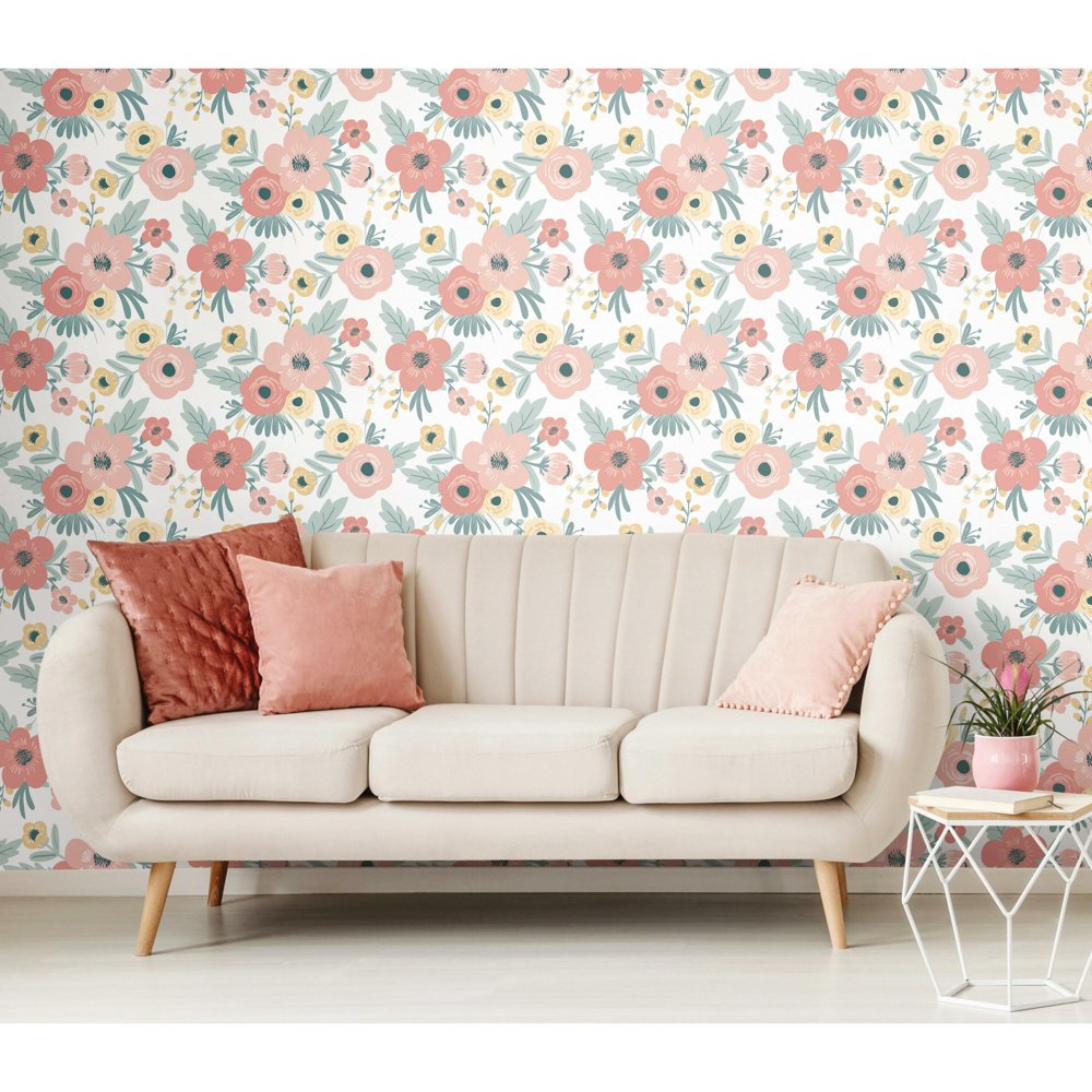 RoomMates Pink Poppy Floral Peel and Stick Wallpaper