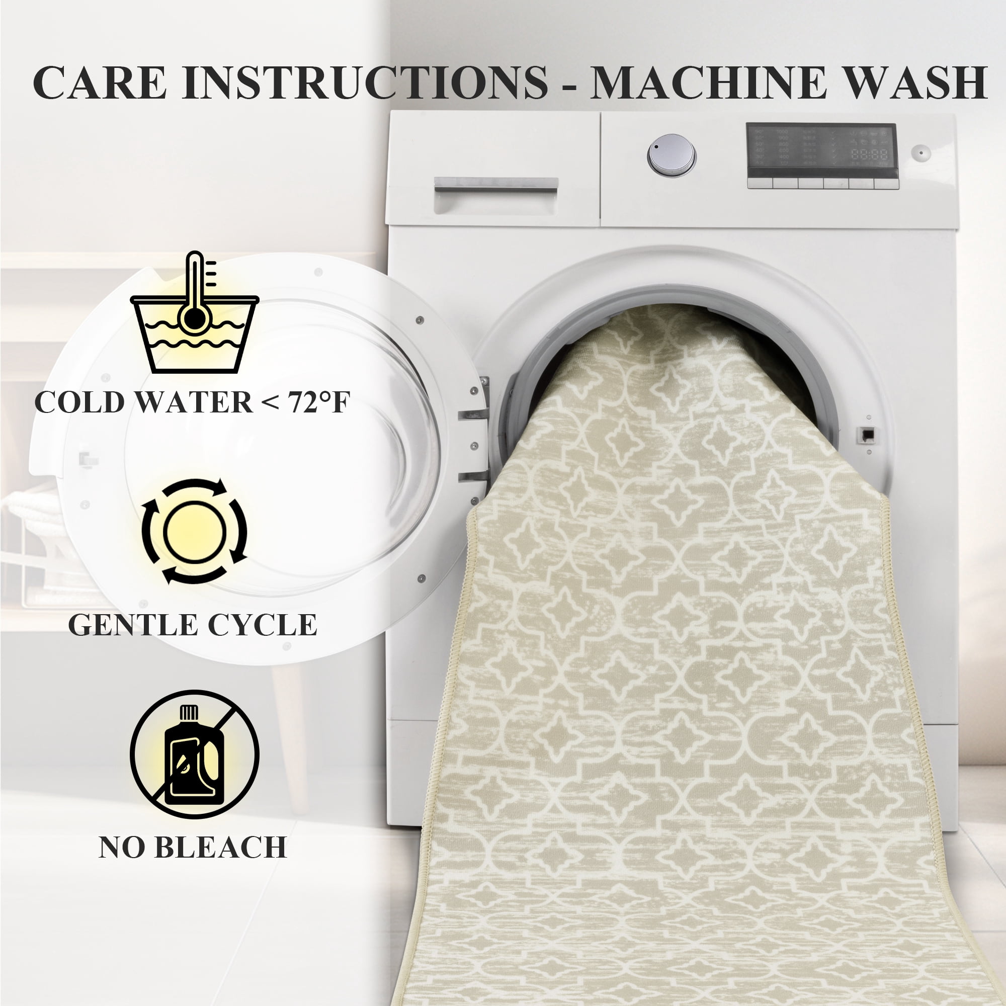 MeyJey Beige Kitchen Rug Set 3 Piece, Non Slip Machine Washable Mats for Home Floor and Living Room