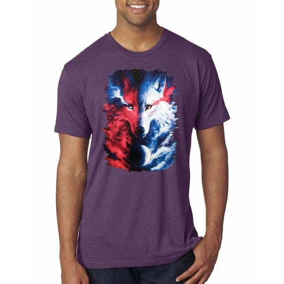 Artic Wolf Light Dark Good Bad Moon | Mens Animal Lover Premium Tri Blend T-Shirt, Vintage Purple, 2XL
