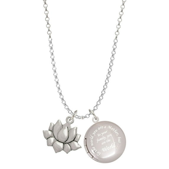 Delight Jewelry Medium Lotus Flower To the World You are a Mother Locket Necklace