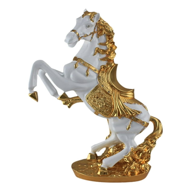 Estatua de caballo de resina, escultura de caballo, adorno de mobiliario moderno, estatua coleccionable de animales para estantería, sala de estar Oro blanco