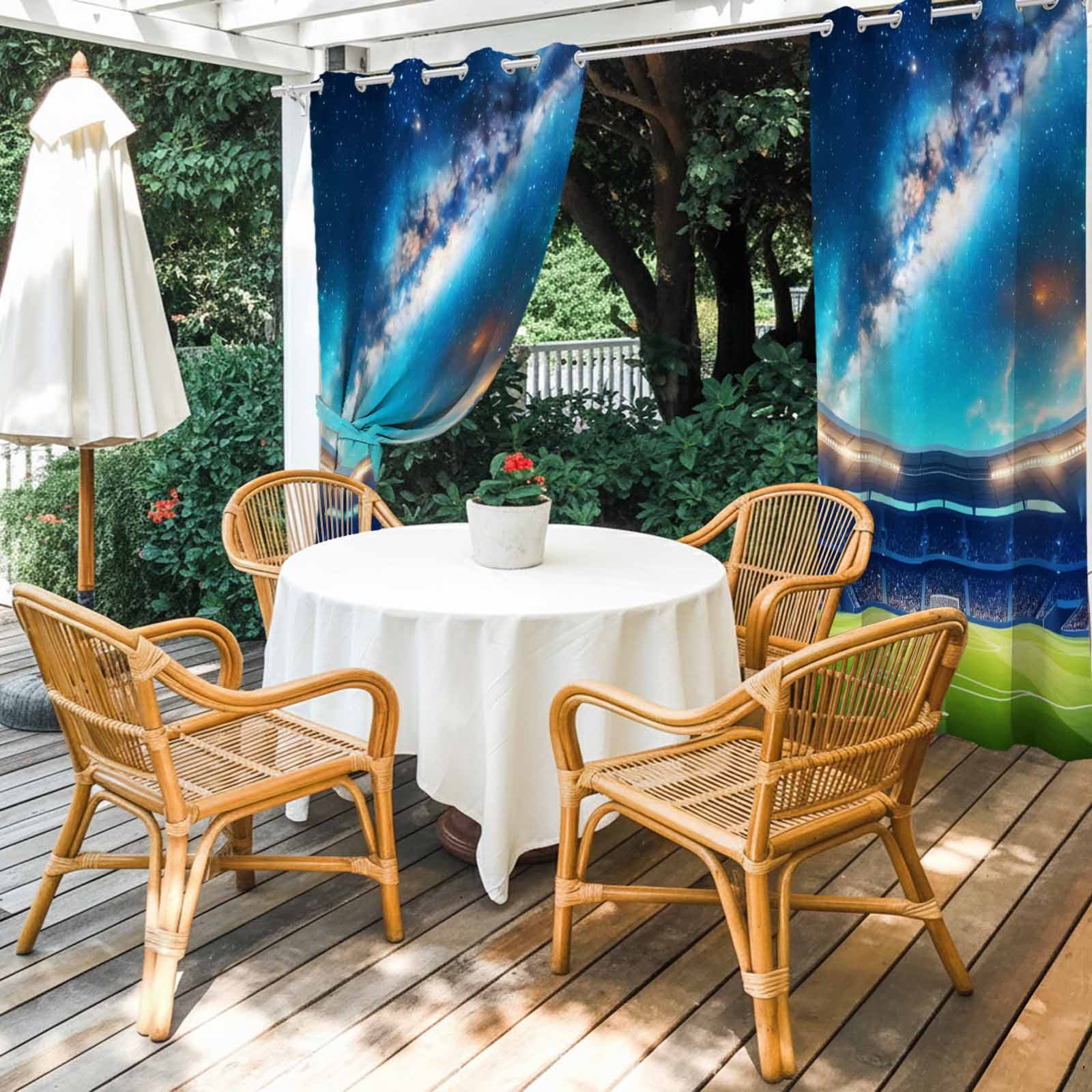 Celestial Arena Outdoor Curtains for Patio, Art Galaxy Stadium Cinematic Dreamy Deep Blue Sunshade Privacy Drapes Grommet Waterproof Outside Curtains for Porch/Cabana/Balcony 54"x 108", 1 Panel