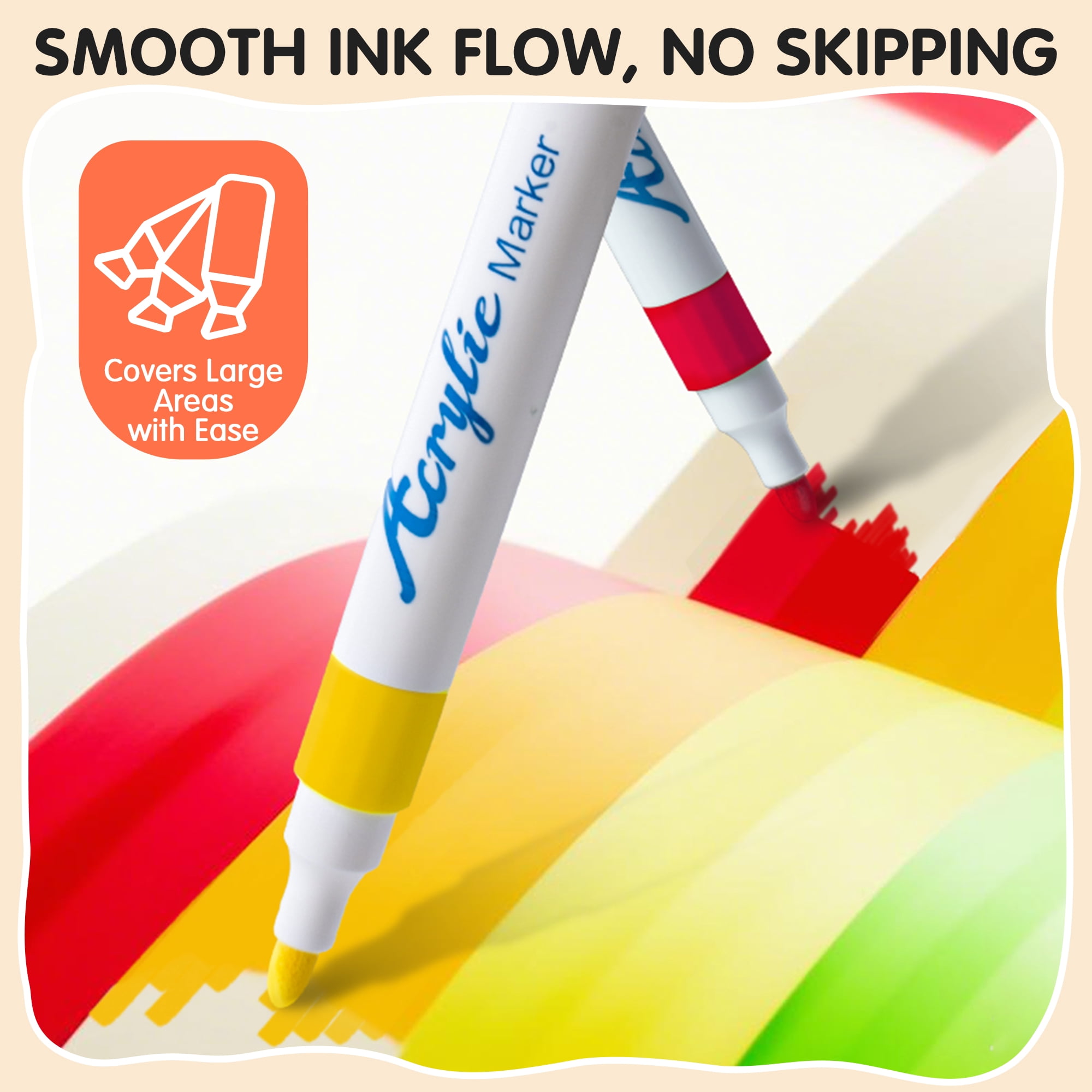 48 Colors Acrylic Paint Markers, Water-Based Acrylic Paint Pens for Rock Painting, Ceramic, Wood, Canvas, Plastic, Glass, Stone, Calligraphy, Card Making, DIY Crafts