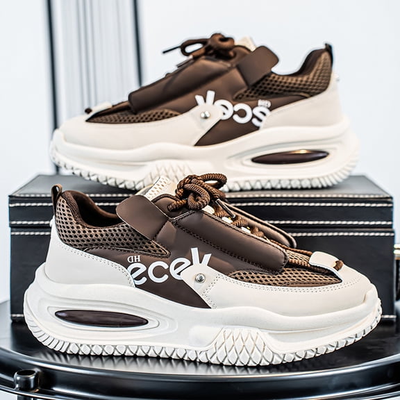 CORASUN Men’s PU Upper Fashion Dad Sneakers, Breathable Mesh Lace‑Up Platform Walking Shoes with Non‑Slip PVC Outsole for Daily Casual Wear