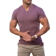 thumbnail image 4 of Afdoent Men's Shirts Male Summer Sports Fitness And Leisure Vertical Stripe Elastic Vertical Stripe V Neck Short Sleeve Shirt Classic Fit, 4 of 4