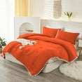 thumbnail image 3 of DNG Luxury 1 Piece Pom Pom Plain Pattern Comforter Set, 800 Thread Count, 100% Egyptian Cotton, White Vintage Pom-Pom Fringe Super Soft (King/California King Size Orange Color), 3 of 9