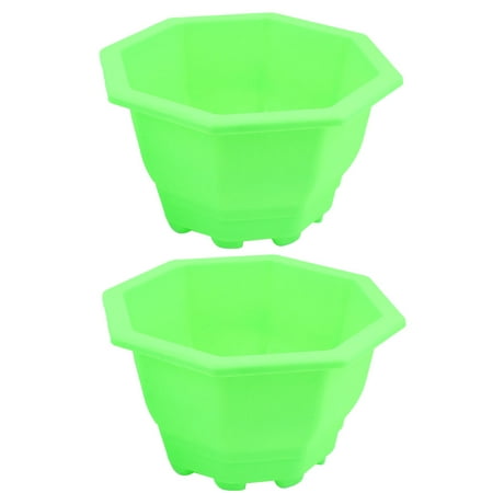 Unique Bargains Plastic Octagon Shaped Home Garden Window Decor Plant Flower Pot Green 2pcs