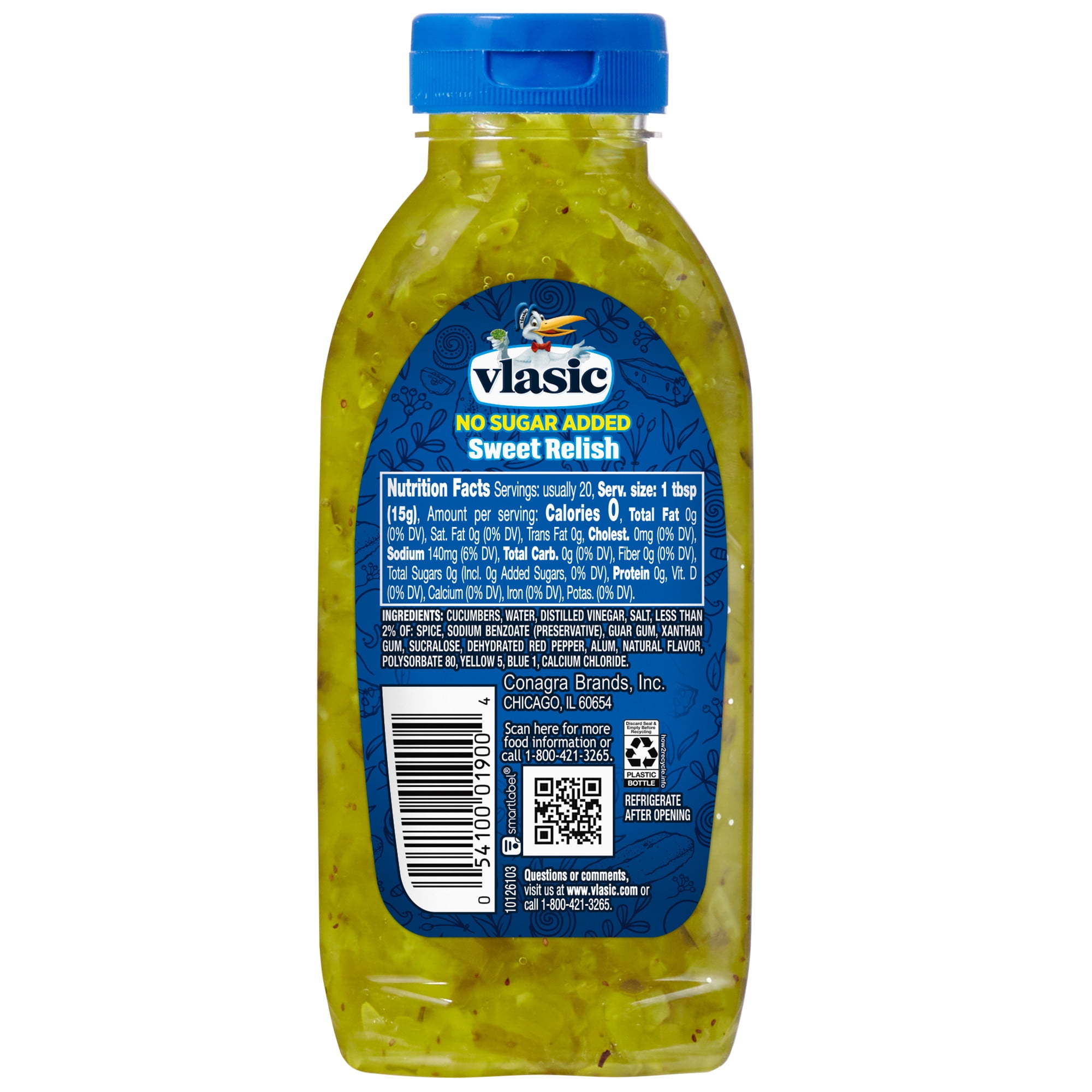 Vlassic No Sugar Added Sweet Relish, 9 fl. oz. bottle