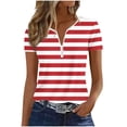 thumbnail image 5 of Guluxicc V Neck T Shirts for Women Short Sleeve Stripe Printed Half Zipper Cozy Fit Tops Spring Summer Womens Shirts, 5 of 6