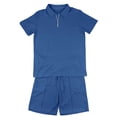 thumbnail image 4 of hotojiny Men's 2 Pieces Sets Tracksuit Summer Casual Outfits Short Sleeve Quarter Zip Shirt Breathable Beach Shorts Sweatsuit(Blue,X-Large), 4 of 5