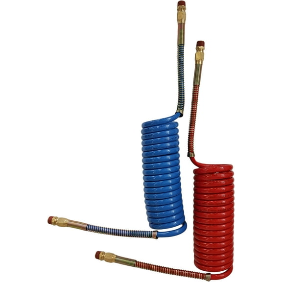 Trailer Brake Coiled Air Line Hose 12 ft Red & Blue Set Replaces Velvac 022025