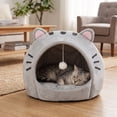 thumbnail image 4 of Convertible Cat Bed 2 in 1 Semi Enclosed Pet Bed All Seasons Warm Cozy Cat Ear Design for Indoor Cats Small Dogs Sleeping Hideout(M), 4 of 7