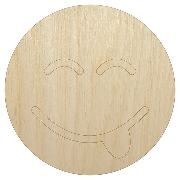 Tongue Out Face Emoticon Wood Shape Unfinished Piece Cutout Craft DIY Projects - 4.70 Inch Size - 1/4 Inch Thick