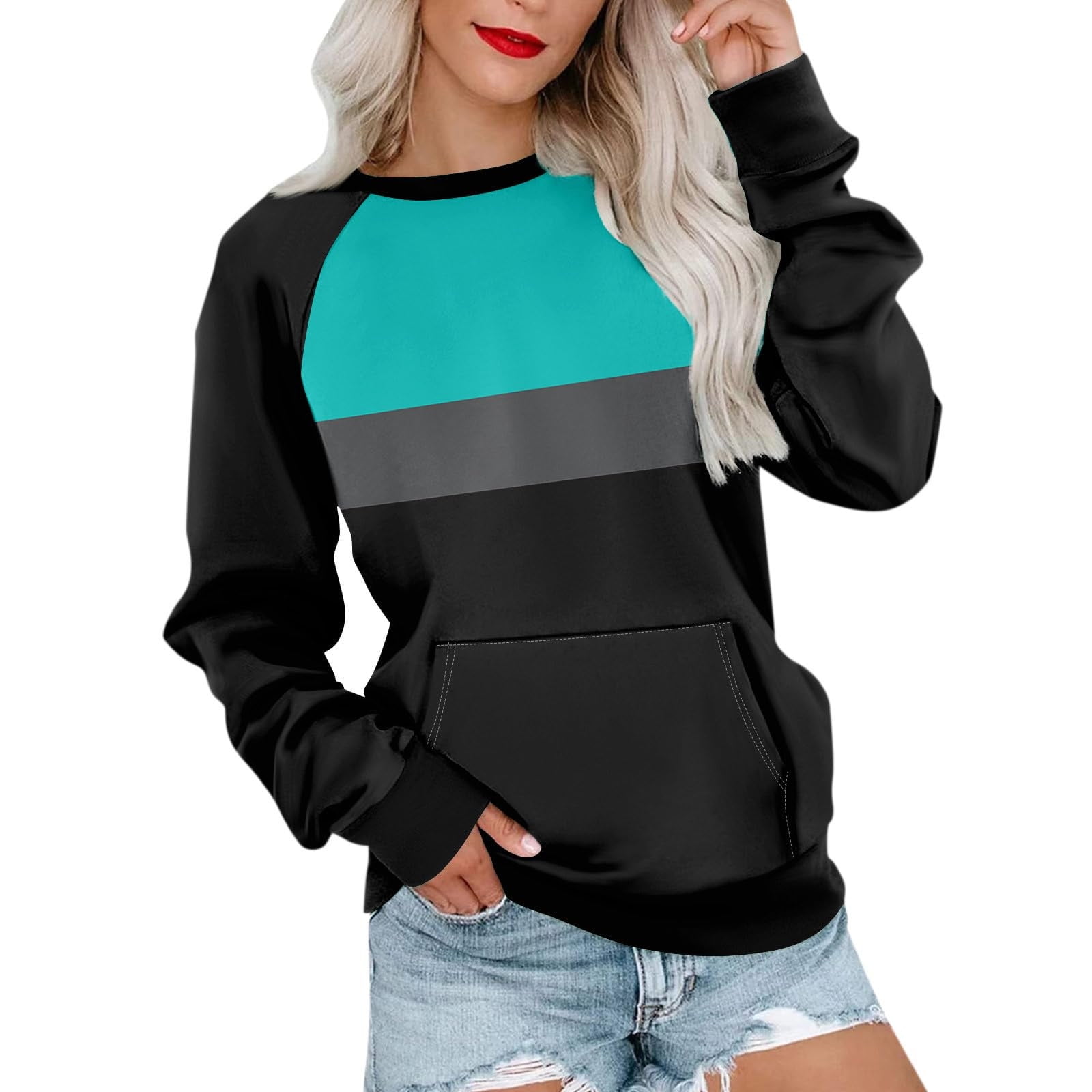 Vrtige Women's Oversized Crewneck Sweatshirt - Long Sleeve, Pocket, Lightweight Pullover For Fall