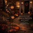 thumbnail image 2 of Solar Halloween White Ghost & Pumpkin Moon Garden Stake Light, Outdoor Waterproof LED Halloween Yard Decoration with Crescent Moon, Hanging Jack-o'-Lantern Lantern for Garden, Patio, Walkway, Porch, 2 of 8