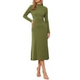 thumbnail image 2 of Vestido de suéter de cuello alto de manga larga para mujer Inspire Chic, maxi vestido de punto acanalado, M, verde aguacate, 2 of 6