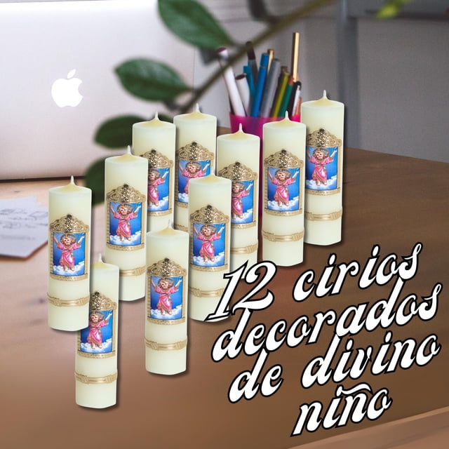 Mini Cirio, paquete Con 12 Piezas decorados para recuerdos (Divino niño)