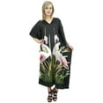 thumbnail image 4 of Bimba Women's Flamingo Printed Black Satin Maxi Kaftan Kimono Coverup Caftan-4, 4 of 5