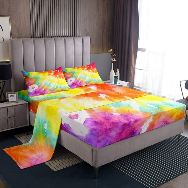 HHHC Full Sheets for Girls Tie Dye Boho Trippy Bed Sheet Set Kids
