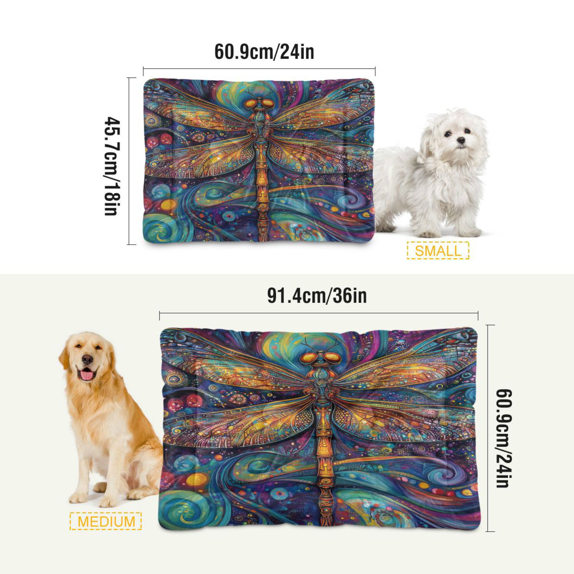 Qxltty Weird Style Dragonfly Ped Pad Wear-resistant and Hard to Bite Through Sleeping Pad for Small Medium Large Dogs Winter Pet Bed 36×24in