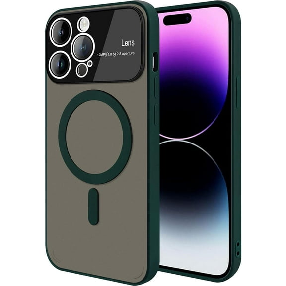 Magnetic Case for iPhone 14 Pro Max with Camera Lens Protector [Compatible with Magsafe] Shockproof Soft TPU & Hard Translucent Matte Back Protective Phone Case for iPhone 14 Pro Max Green