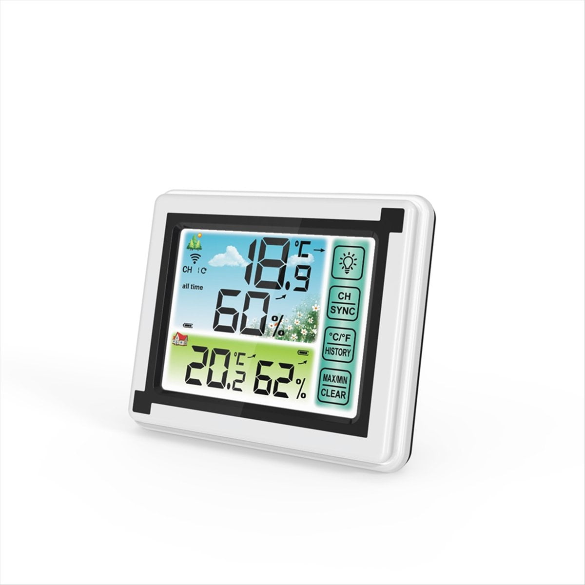 Touch Screen Weather Station with Wireless Sensor, Alarm Clock, Thermometer, Hygrometer, Sunrise and Sunset Times