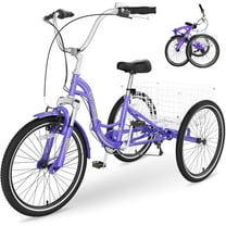 Lilypelle Adult Folding Tricycle with Low Step Through,20/24/26 inch 3 Wheel 7-Speed Foldable Cruiser Bike Trike with Cargo Basket for Women, Men, Seniors