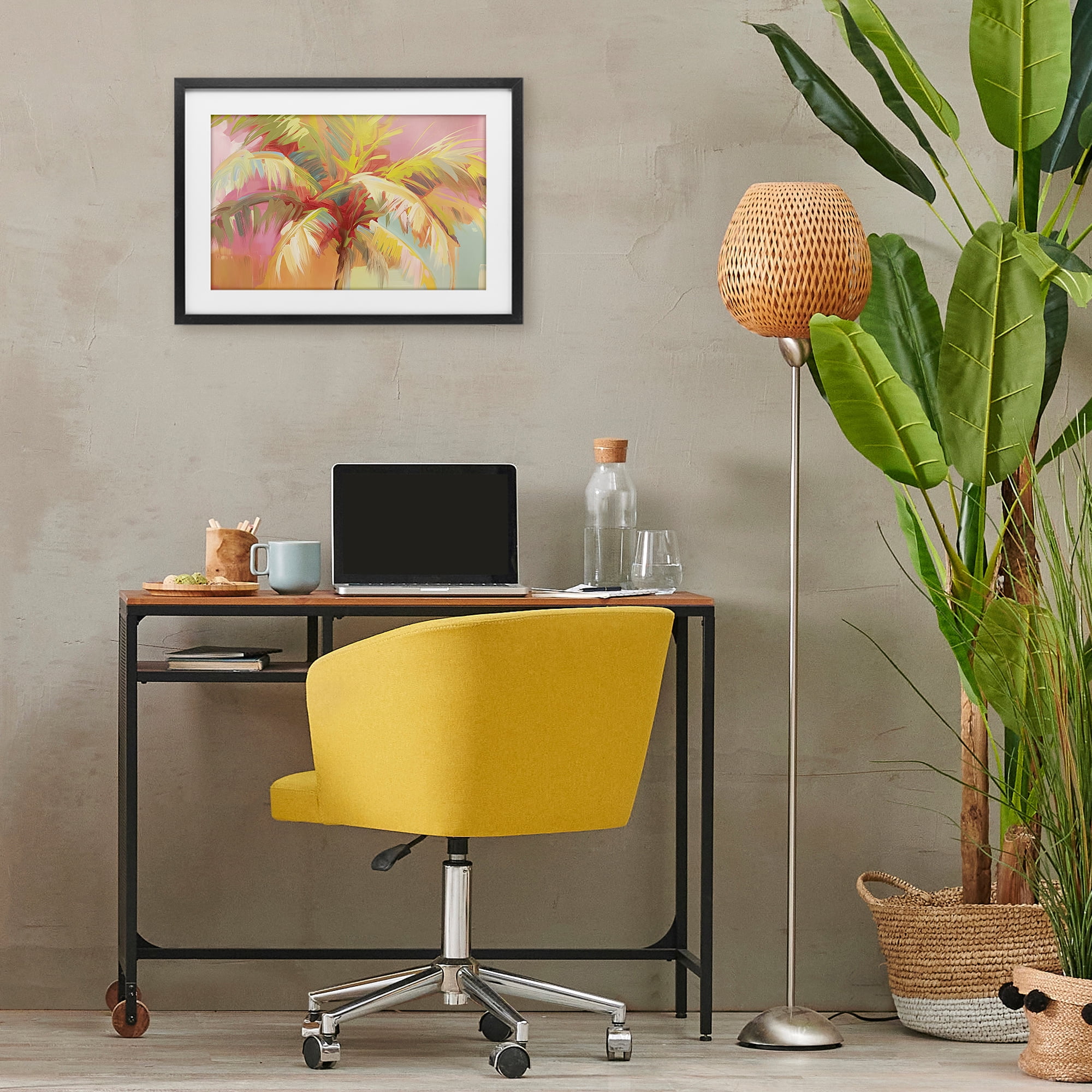 Stupell Industries Warm Palm Leaf Impressions Black Framed Print Under Glass, design by Jacky Ngan
