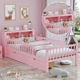 thumbnail image 4 of Twin Size Platform Bed with Storage Headboard & Two Under-Bed Drawers, Wooden Kids Bed Frame with Three-Side Guardrails for Safety and Security, Pink, 4 of 9
